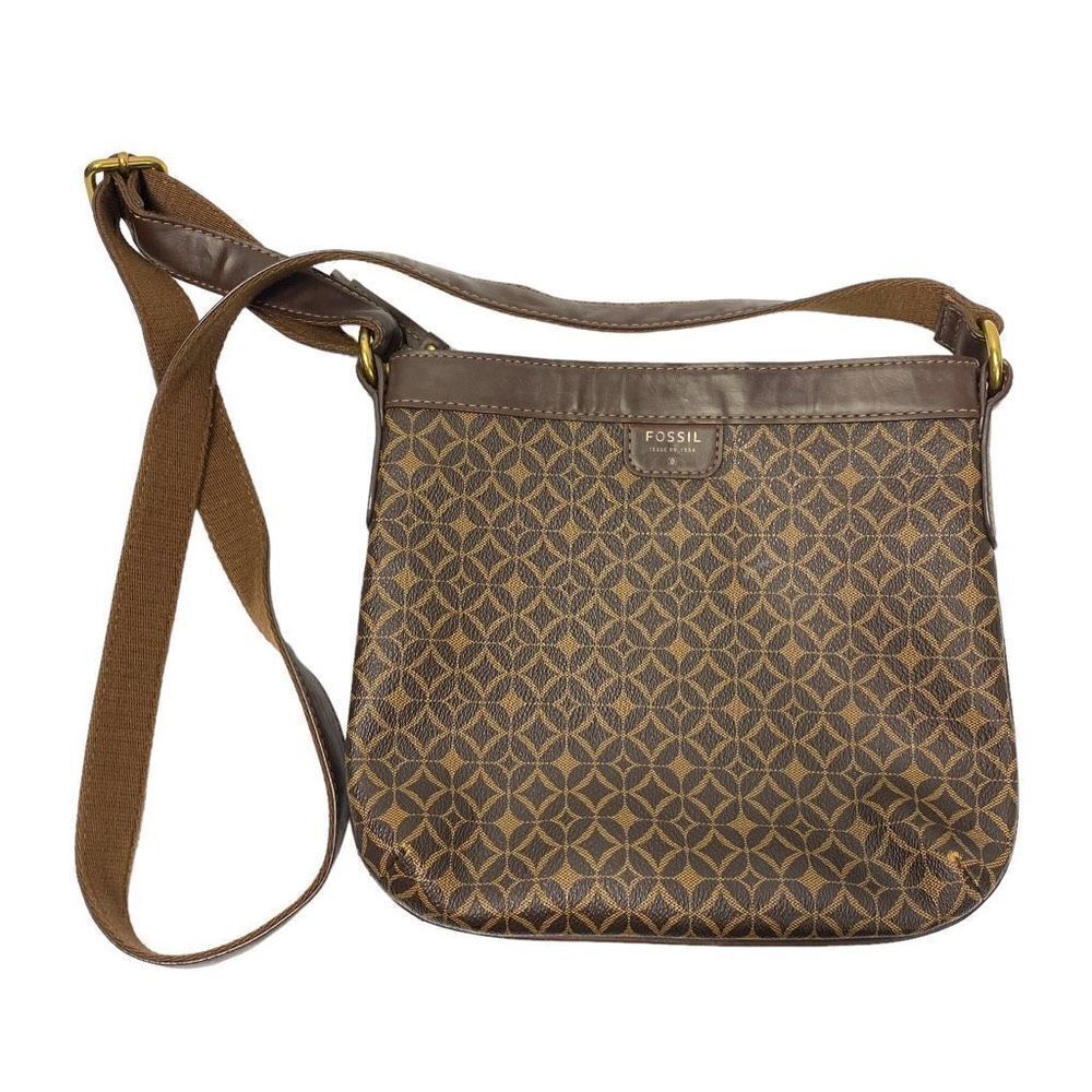 FOSSIL Brown Faux Leather Round Diamond Pattern Crossbody Bag #SHB1184